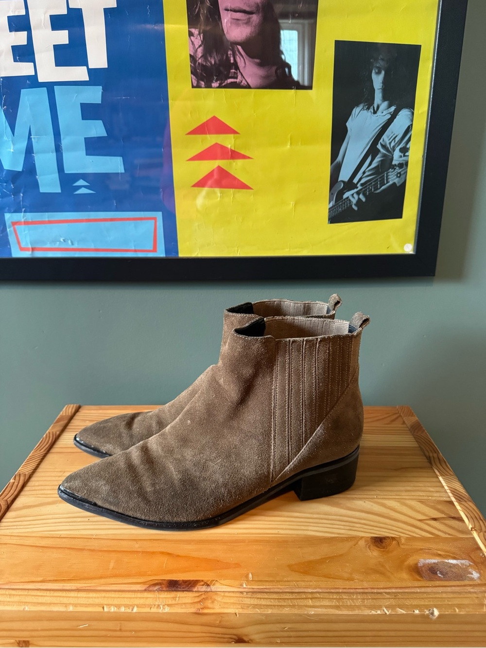 Marc Fisher Yale Suede Pointy Toe Chelsea Ankle Boots, Olive